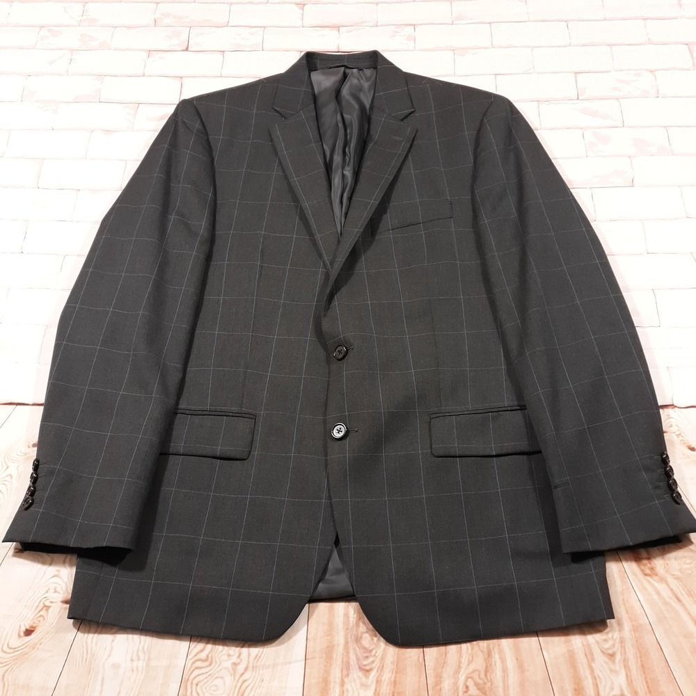 Ralph Lauren Wool Suit Jacket Mens 42 Regular Blazer Gray Windowpane Dillard's
